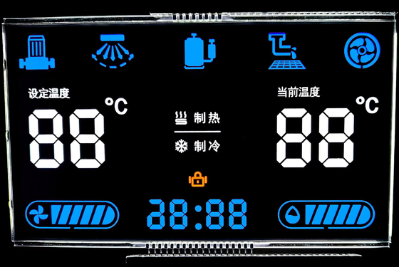 12 O ρολόι αρνητικό VA LCD οθόνη μαύρο τμήμα ψηφία γραφικό LCD γυαλί Va Πίνακα για θερμοστάτη