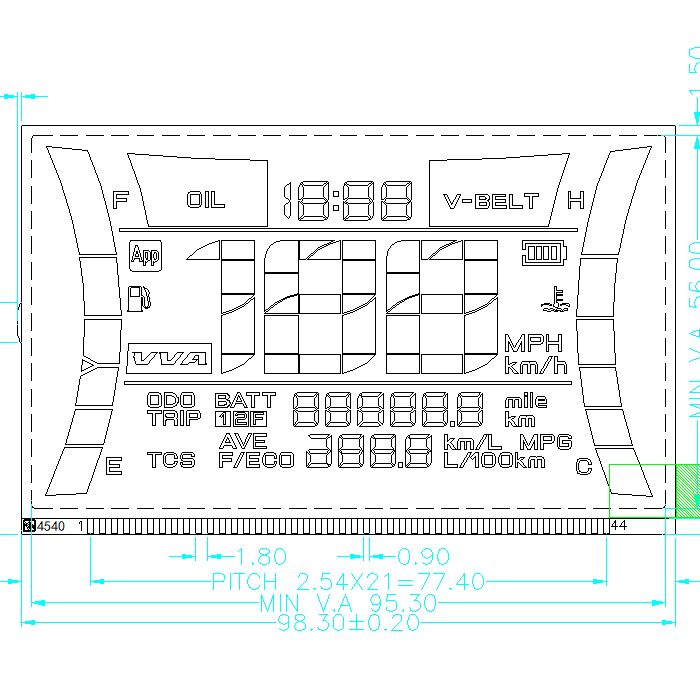 Προσαρμοσμένη οθόνη LCD 7 Segment Motorcycle Speedometer Htn LCD Screen Transflective Motorcycle Speedometer Κατασκευαστής