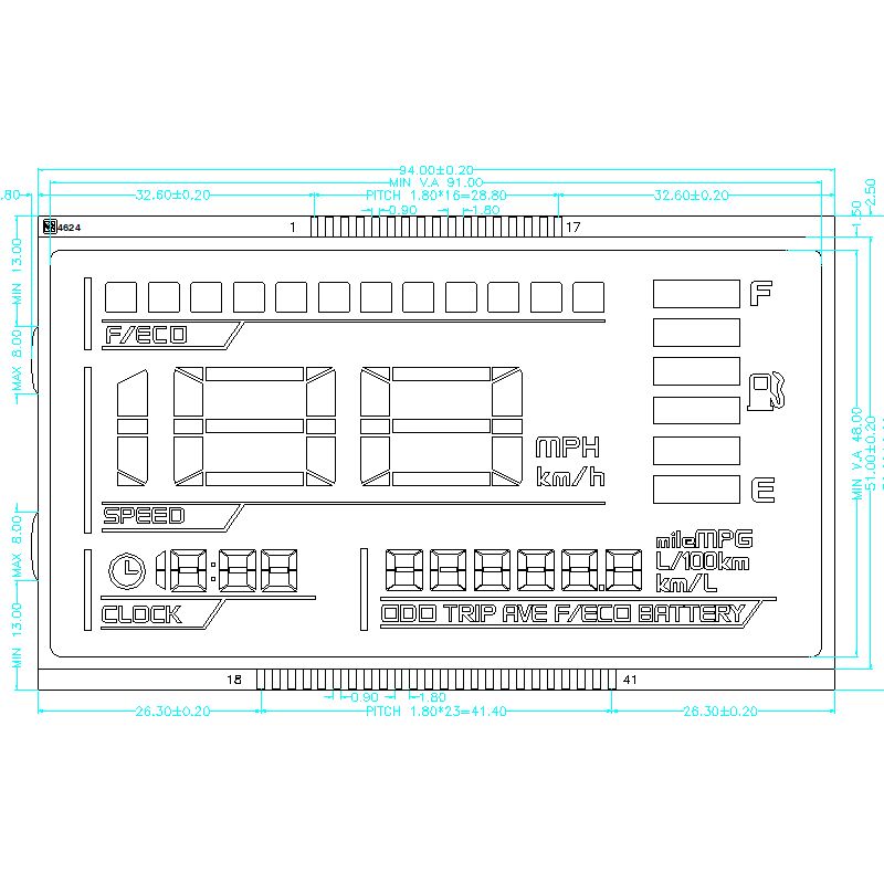 Προσαρμοσμένη αρνητική οθόνη LCD Htn Negative Blue Segment για μοτοσικλέτες με αρνητική οθόνη LCD με οπίσθιο φωτισμό HTN υψηλής περιστροφής