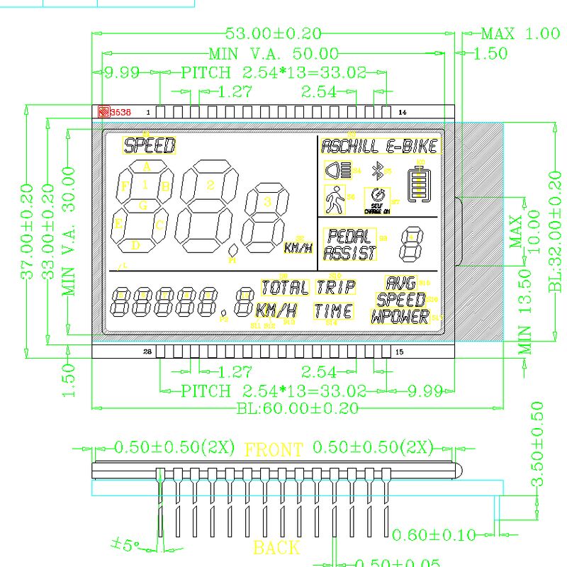 Προσαρμοσμένη οθόνη LCD για οθόνες LCD τμήματος VA E-Bike Προσαρμοσμένη οθόνη LCD VA Οθόνη LCD μαύρου τμήματος