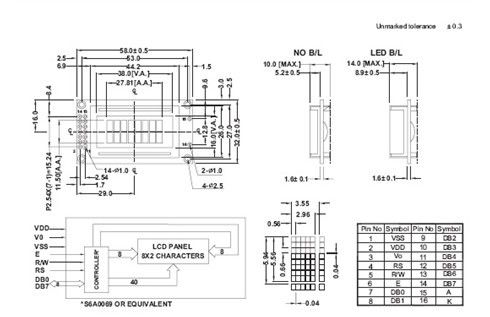 8 X 2 γκρίζα επίδειξη 6 τρόπου STN LCD 